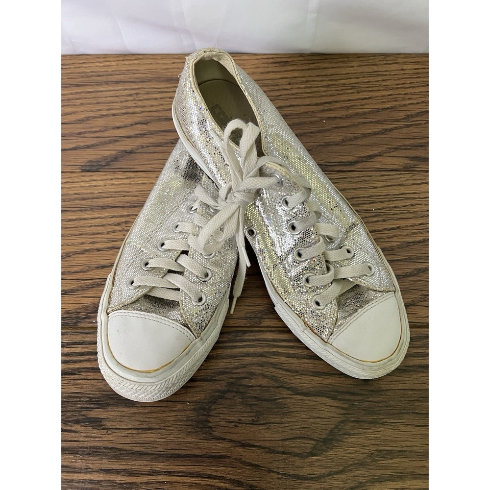 CONVERSE Chuck Taylor All Star Silver Glitter Low Top Sneakers Women's Sz 7